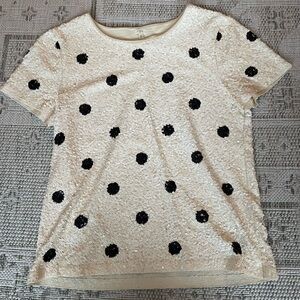 J. Crew Cream Sequin Top with Black Dots